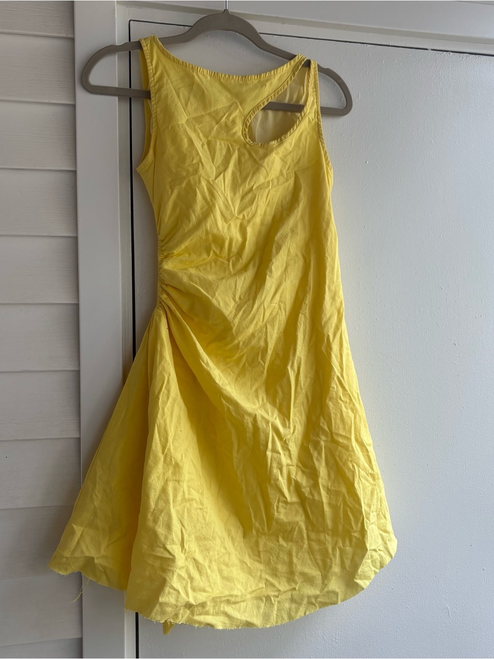 Yellow Sleeveless A-Line Dress with Side Cutout Detail